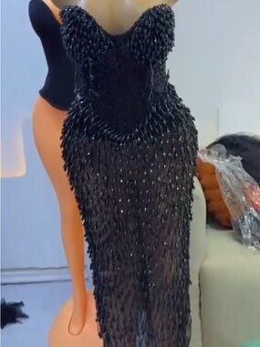 Black Beaded Strapless Evening Dress